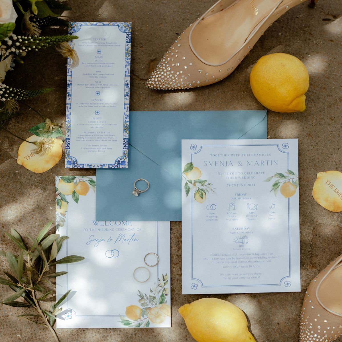 Komplette Hochzeitspapeterie als Set für eine Finca-Hochzeit auf Mallorca